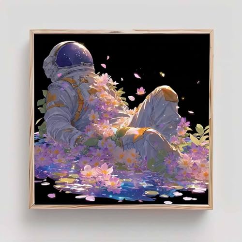 Astronauta Diamond Painting Adultos, Flor Cuadros de Diamantes, 5D Puzzle Diamantes Cuadros en Punto de Cruz Diamond Art Painting Kit, Hobby Ccreativi Adulti, Decoración Pared Hogar 30x30cm es6-u30