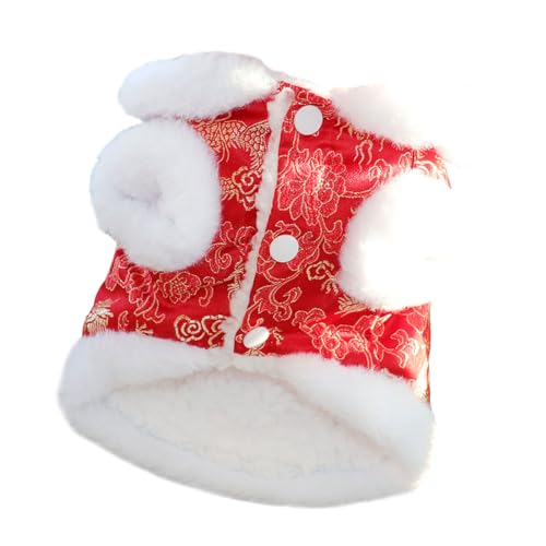 Thonlai Abrigo de Invierno para Perros, Chaqueta Cálida y Acogedora de Estilo Chino para Perros Pequeños y Gatos con Botón de Nudo, Fácil de Usar Lavar (M)
