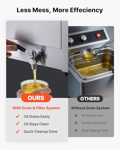 Image of VEVOR Commercial Deep Fryer, Stainless Steel Countertop Fryer with Baskets & Lids, Temp Control, Overheat Protection, for Commercial Restaurant, Double Fryer with Oil Filtration-19 Qt