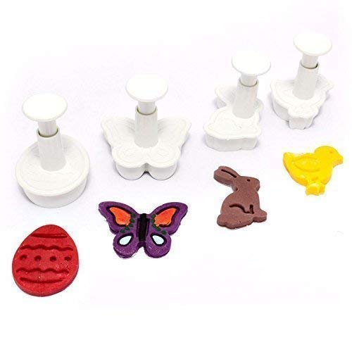 Yolli White Fondant Cutter Plunger Set 4Pcs Easter Bunny Egg Chick Butterfly