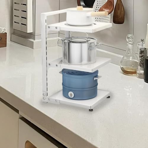 MagiDeal Pot and Pan Organizer Pot Storage Rack Heavy Duty Metal Pan Holder Organization Storage for Kitchen under Sink Cabinet Home, 3 Tier White - Image 5