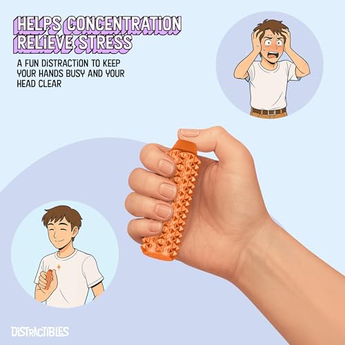 Image of Distractibles Spike Roller Clicker, Tactile Pain Stim Fidget with Clicker Switch, Pain Stimulation Roller with Lanyard (NEON Horizon)