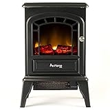 e-Flame USA Aspen Freestanding Electric Fireplace Stove - 3-D Log and Fire Effect (Black)
