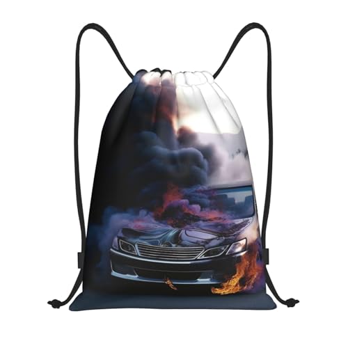 GFLFMXZW Burning Car Sac à dos avec cordon de serrage pour homme et femme, Noir , S