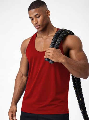 Herren Sport Tanktop Muskelshirt Atmungsaktiv Schnelltrocknend Gym Fitness Ärmellos Shirt Bodybuilding Training Laufshirt Slim Fit Racerback Rot M