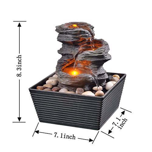 Gossi 3-Tiered Cascading Tabletop Water Fountains With Led Light - Indoor Simulation Rock Waterfall Fountain - Soothing And Relaxing Water Sound - Small 8.3 Inch Desktop Size - Home/Office Decor #TOP1