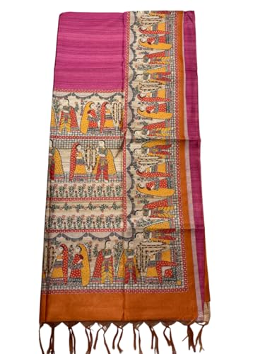 Image of Sanavi's Saree Kuthir Pure Handloom Tussar Ghicha Madhubani Printed Silk Saree with Blouse Piece inside