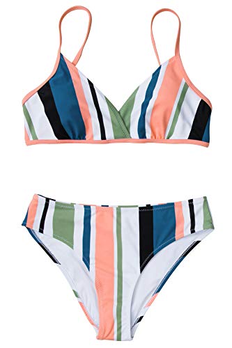CUPSHE-Damen-Bikini-Set-Triangel-Streifen-Bikini-Bademode-Low-Rise-Rainbow-Zweiteiliger-Badeanzug-Swimsuit