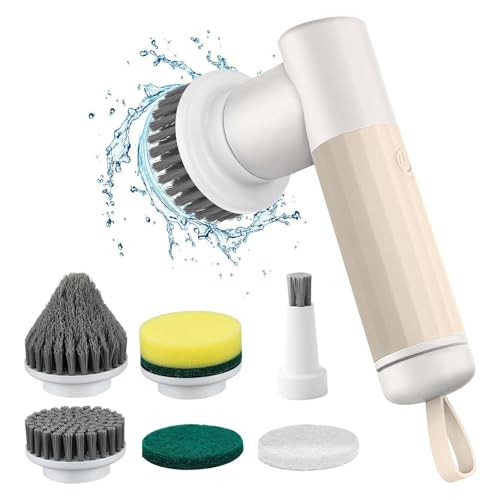 Radikor Cepillo de limpieza eléctrico para el hogar, 1800 mAh, juego de cepillos de limpieza giratorios con 6 cabezales de cepillo, cepillo eléctrico de superficie, cepillo de limpieza para baño,