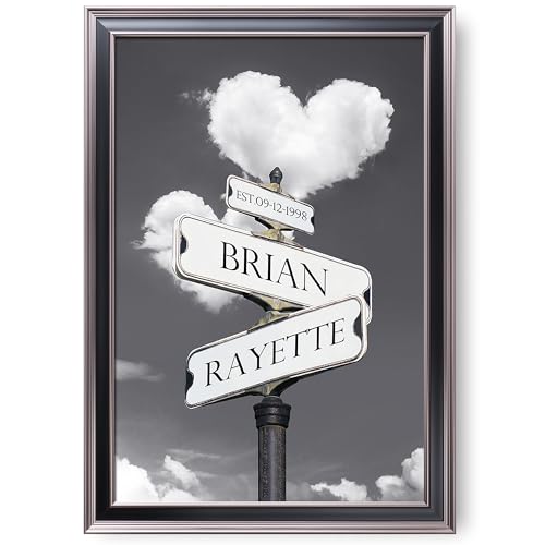 Street Sign Heart and HeartFramed Arts Gift Your Names,the Date and romantic verses or write your own message Gift for Anniversary.With Different Frame Styles Framed Size:33 5/8X23 5/8 inches