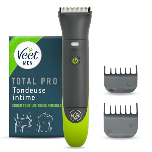 Veet Men Total ProTM* Tondeuse Intime Pour Homme - Rasoir électrique Multi-Usage pour Aine, Barbe et Corps – Chargeur USB – 100% étanche (IP67)