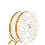Draught Excluder Self Adhesive Foam Tape 6mm(W) x 3mm(T) Window Door Weather Stripping SoundProof Weather Strip Tape Seals for Gap Seal, 2 Rolls, Total 20M Long White