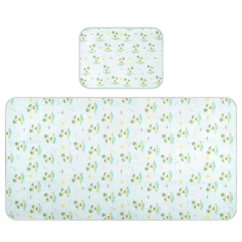 Msyxl Baby Cooling Mat Cartoon Summer Island Ice Silk Breathable Mesh Summer Crib Mattress Pad with Pillowcase, Soft Cooling Sleeping Surface for Infant & Toddler, 52"x28"