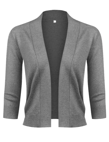 Image of URRU Women's Classic 3 /4 Sleeve Open Front Cropped Cardigan Sweater Lightweight Knit Short Shrugs