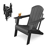 Sleek Space Adirondack Folding Chair for Garden, Patio or Deck - Arm Rests and Cup Holder - Lightweight, Weatherproof - Stylish, Durable Outdoor Furniture for Fire Pit, Beach, Poolside, Porch (Black)