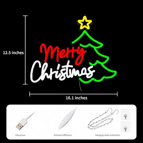 Image of Merry Christmas Neon Sign Christmas Tree Neon Light
