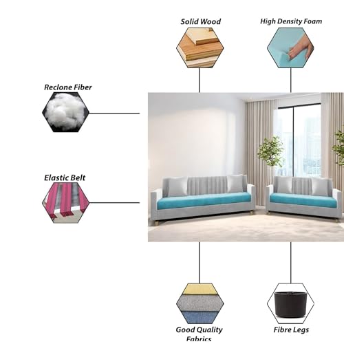 Image of Casaliving Garcia 3+2 Seater Sofa Set for Living Room (Turquise - Grey)