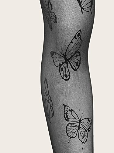 Verdusa Women's Casual Fishnet Tights Butterfly Pattern Tights Stockings Mesh Pantyhose Stockings Leggings Black One-Size #TOP6
