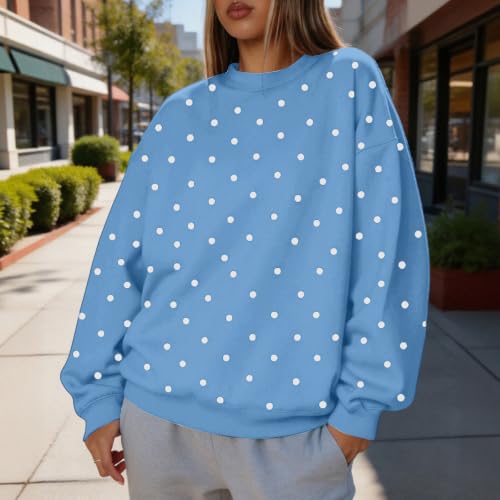 Oversized Crew Neck Sweatshirts Women Polka Dots Fleece Preppy Tops - image 3