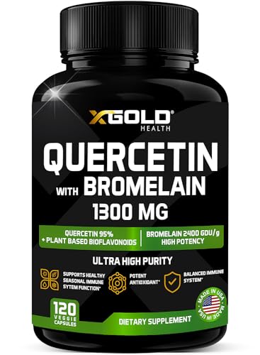 Quercetin + Bromelain 1,300mg – Quercetin: 95% - Highly Purified and Highly Bioavailable Plus Bromelain 2,400 GDU/g - Made in USA | 120 Caps