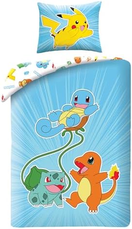 Pokemon Bettwäsche-Set 135x200 Cm - Pikachu Design Aus 100% Baumwolle