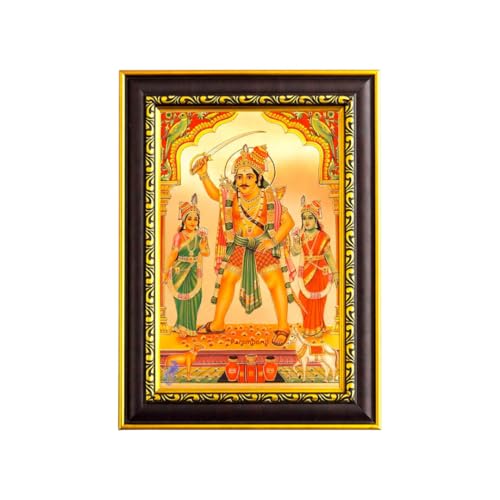 Image of Paramporul Gallery Gold Foil Photo Frame for Pooja Room, Hindu God Wall Decor, Ready to Hang, 10x14 Inch (madurai veeran)
