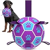 QDAN Dog Toys Soccer Ball - Durable Dog Balls with Strap for Medium Small Dogs, Puppy Birthday Gifts, Dog Tug Toy for Tug of War (8 Inch)