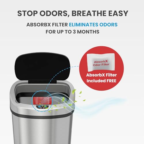 image for iTouchless SensorCan 50 Liter / 13 Gallon Kitchen Trash Can with Lid &