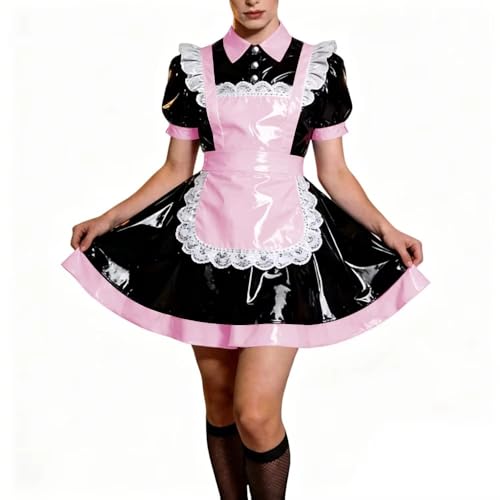 Robe lolita rose clair en cuir PVC pour vos soirées cosplay et fêtes costumées