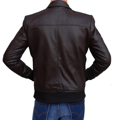 Image of 70s Style Classic Bomber Leather Jacket - Mens Vintage Real Lambskin Jacket