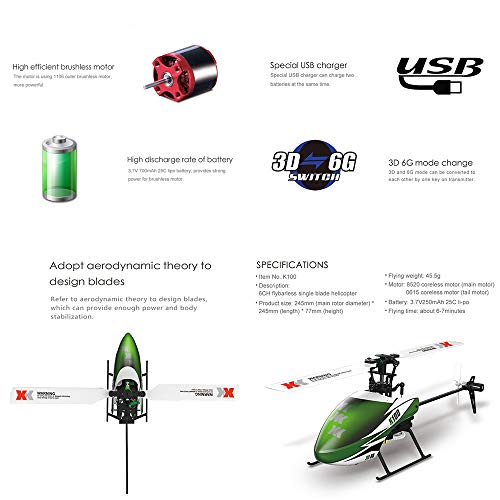 Visdron K100 6CH 3D 6G System RTF RC Remote Control Helicopter Built-in Gyro Super Stable Flight Plane