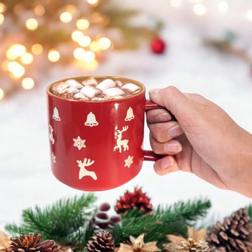 com-four® 2x Weihnachtlicher Kaffeebecher XL aus Porzellan 450 ml – Bild 3
