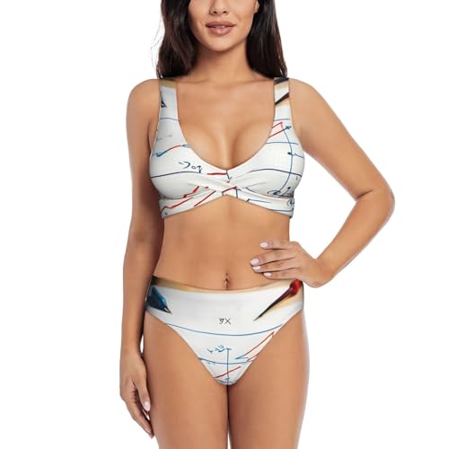 Maillot de bain 2 pièces galbant imprimé mathématique chic