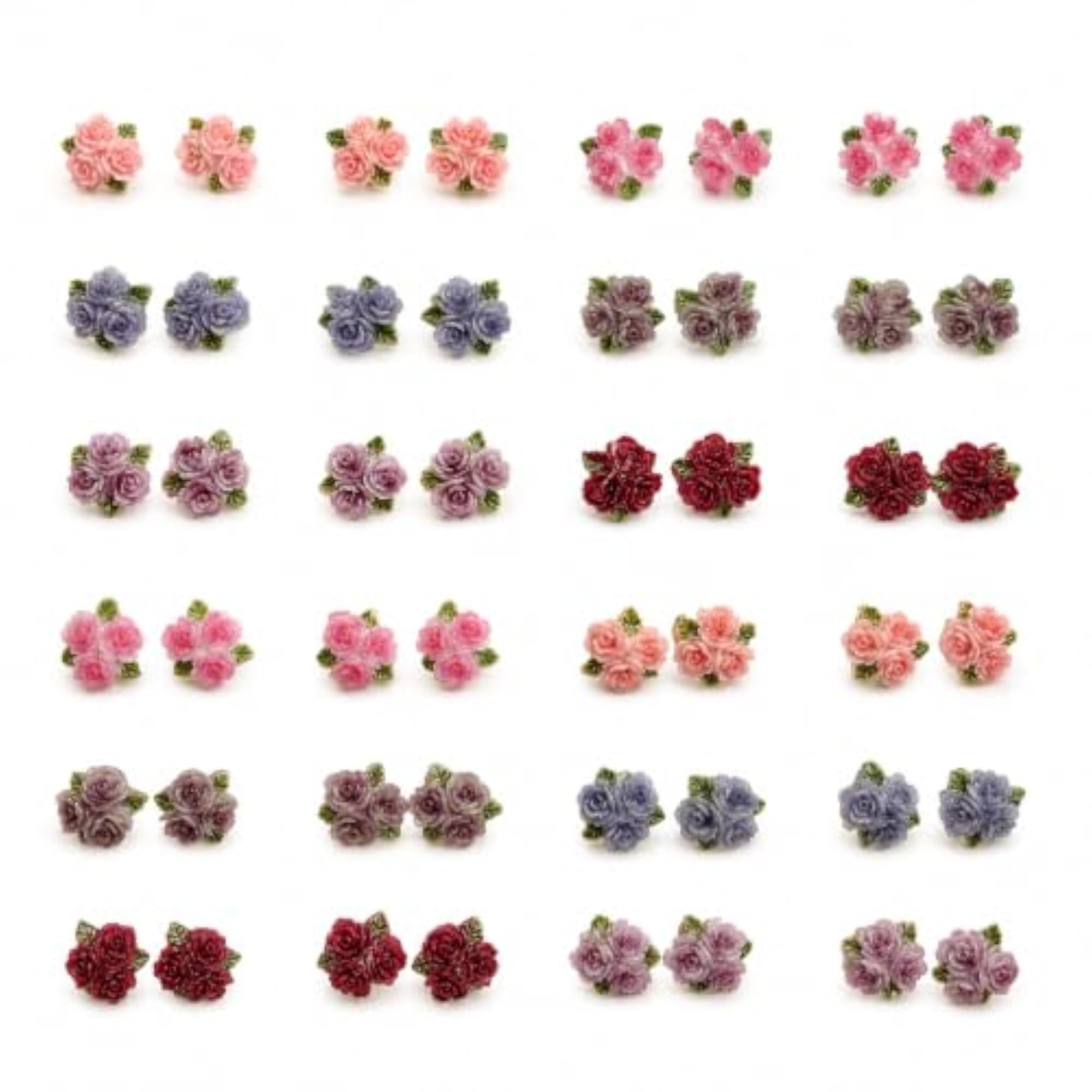 Women's Rose Flower Cluster Stud Earrings, Multicolor Resin