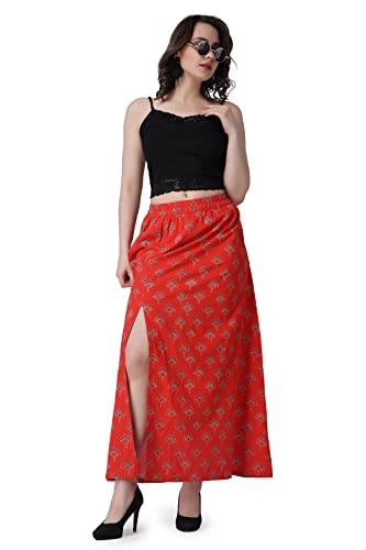 Image of POPWINGS Casual Ethnic Bagru Print Long Slit Skirts for Women || Cotton Long Slit Skirt for Women || Stylish Women Long Skirt for Summer