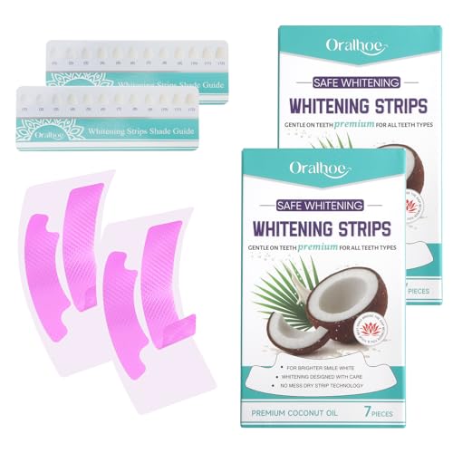 LOLANIUT 7 tratamientos de tiras blanqueadoras de dientes, tiras blanqueadoras de menta de coco y coco, tiras profesionales para blanquear los dientes, a prueba de fusiones y con ingredientes