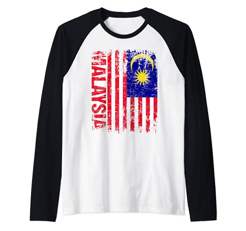 MALAYSIA Flag Vintage Distressed MALAYSIA Raglan Baseball Tee, Black
