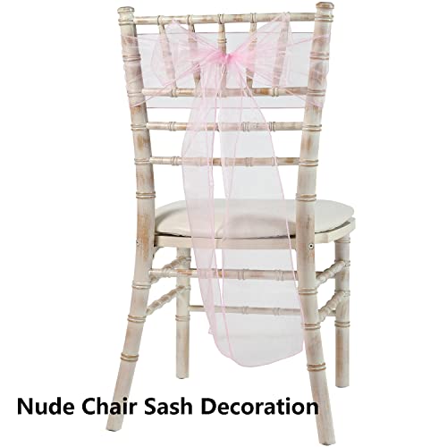 MAGTOWNE Organza Pink Chair Sashes Bows 50 Pack Universal Chiffon Chair Ties Ribbons Knots for Wedding Party Reception Banquet Decoration, Pink Bows for Chairs