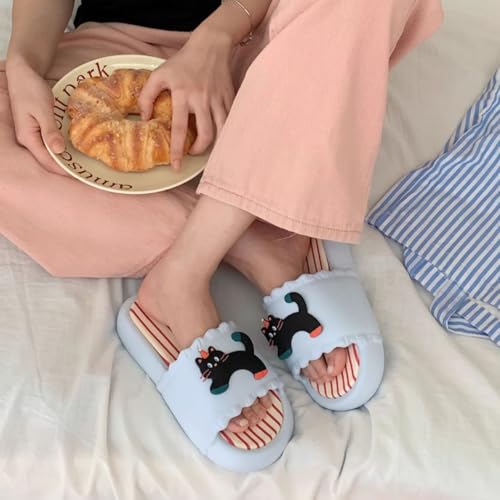Womens Cat Kitten Sandals Slippers Striped Summer Cute Open-Toe Pillow Slides Cushioned Home Beach Indoor Outdoor Shower Shoes2
