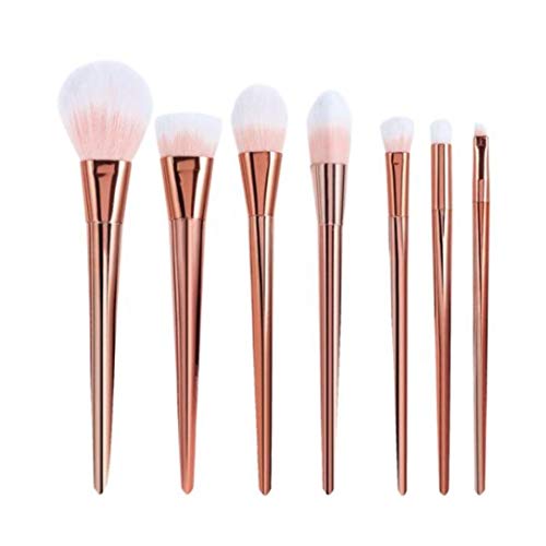 Makeup Brush 7 pcs Professional Premium Synthetic Foundation Blending Blush Concealer Eye Face Liquid Powder Cream Cosmetics Brushes Kit With Bag (gold+ metal)