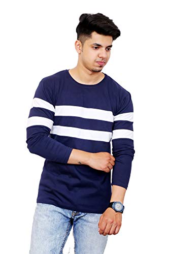 Image of Men's Cotton Full Sleeves Round Neck Casual T-Shirt (Blue)