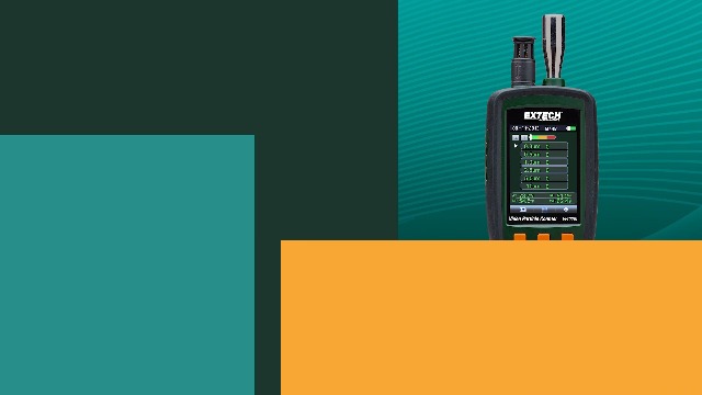 Image of Extech VPC300 Video Particle Counter with Built-in Camera | 6 particle channels, air temp and humidity, built-in camera, JPEG (640x480), AVI video, tripod mount, 4GB SD