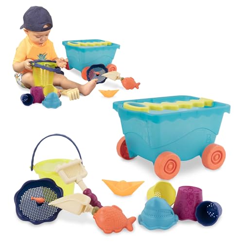 B. Toys – Carrito y Juguetes de Playa – 10 Juguetes para la Arena – Juego de Playa – Juguetes de Verano para niños – 18 Meses + – Wavy-Wagon - Azul