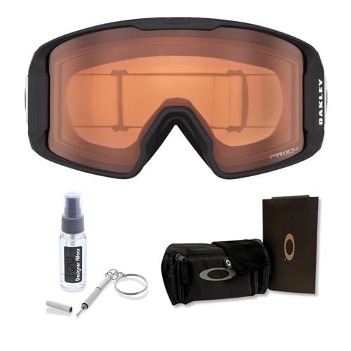 Image of Oakley Line Miner LARGE /MEDIUM Ski Goggles for Men for Women | In Matte Black, FP Black & Navy W Prizm Sapphire. Bonus kit: cleaning spray, cloth, screwdriver & mirror.