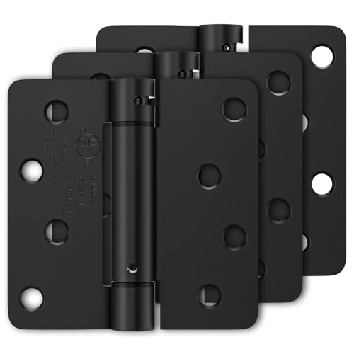 Luxbaro 3 Pack Self Closing Door Hinges 4 Inch, Matte Black Spring Loaded Hinges with 1/4'' Radius Corners, Adjustable Tension for Garage, Front Door, for Left and Right Hand Door, UL Listed by Luxbaro - Used condition - US$24.67