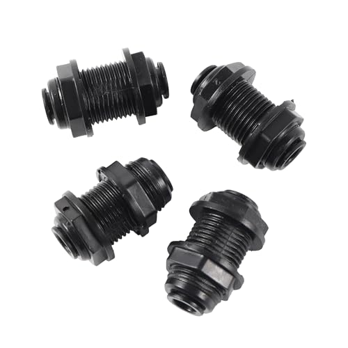 5 conectores de mamparo negros for tubo 1/4' diámetro exterior, for reptiles, acuarios, jardines y riego. Adaptador rápido for tubería agua ósmosis inversa