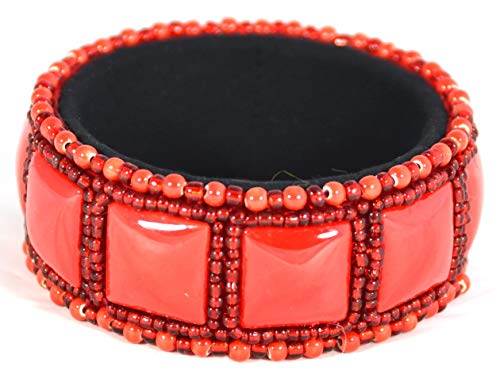 Bangle en porcelaine rouge, le cadeau idéal avec ses perles fantaisie