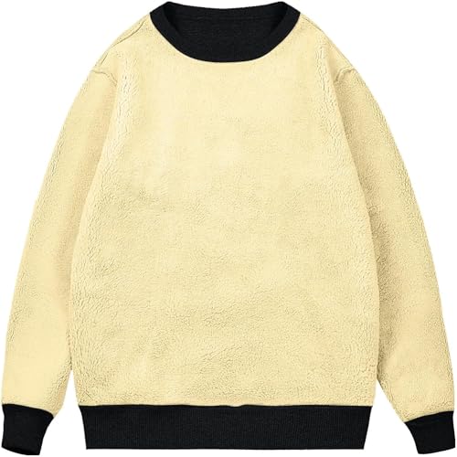 Men's Crewneck Warm Sherpa Lined Sweatshirts Basic Winter Fleece Thick Pullover Tops4