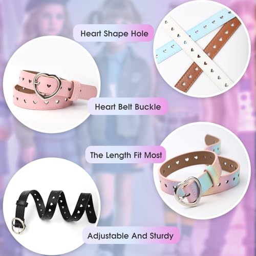 OZIO 5 Pcs Girls Belt Cute Heart Shape With Metal Buckle Kids PU Leather Waist Belt Elastic Stretch Adjustable Waist Belt for Girls Dress Pants Jeans