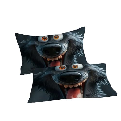 Housse de couette loup imprimé 3D relief parure de lit animaux super king - 7